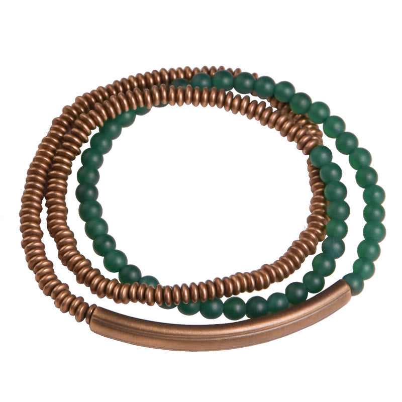 Bracelet triple tour en agate protectrice | Cuivre et pierres diverses