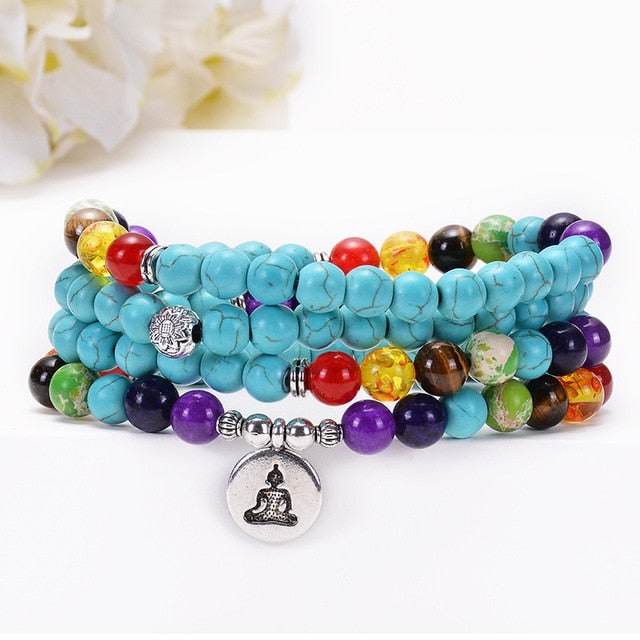 Ensemble de 108 perles de collier mala turquoise 7 chakras