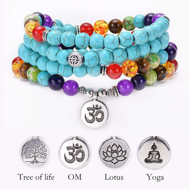 Ensemble de 108 perles de collier mala turquoise 7 chakras