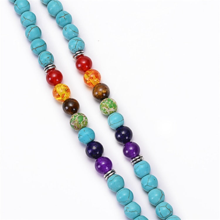 Ensemble de 108 perles de collier mala turquoise 7 chakras