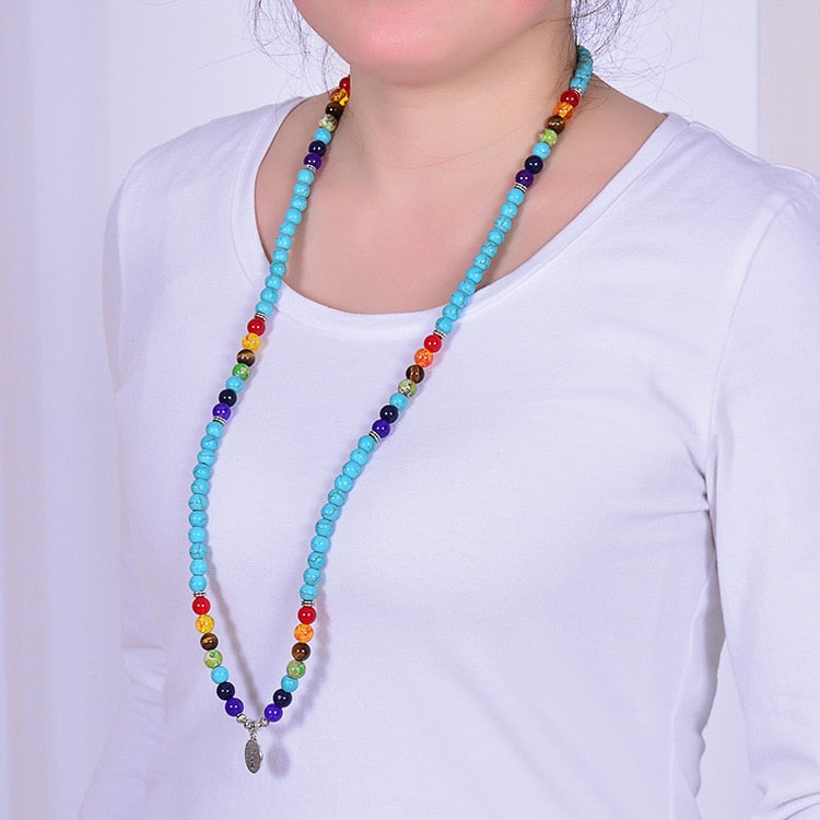 Ensemble de 108 perles de collier mala turquoise 7 chakras