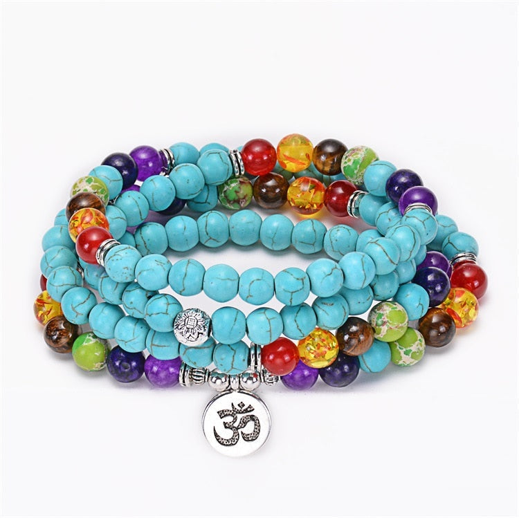 Ensemble de 108 perles de collier mala turquoise 7 chakras