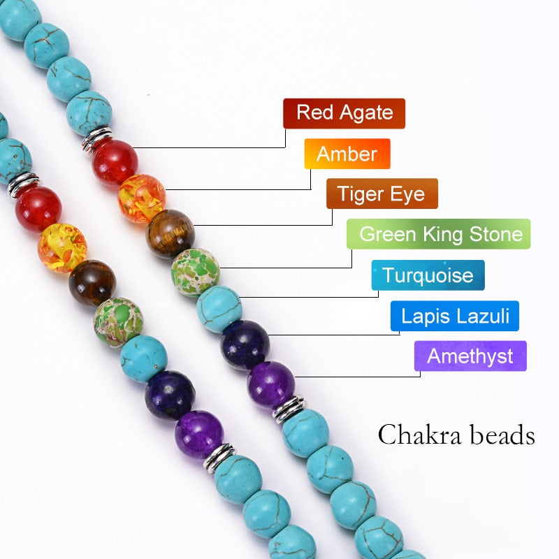 Ensemble de 108 perles de collier mala turquoise 7 chakras