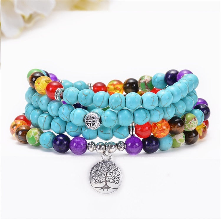 Ensemble de 108 perles de collier mala turquoise 7 chakras