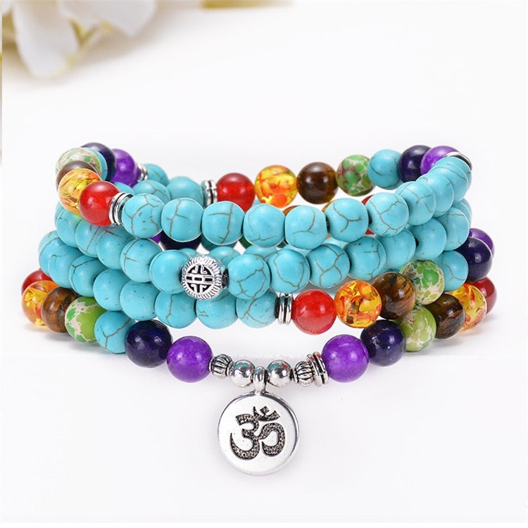Ensemble de 108 perles de collier mala turquoise 7 chakras