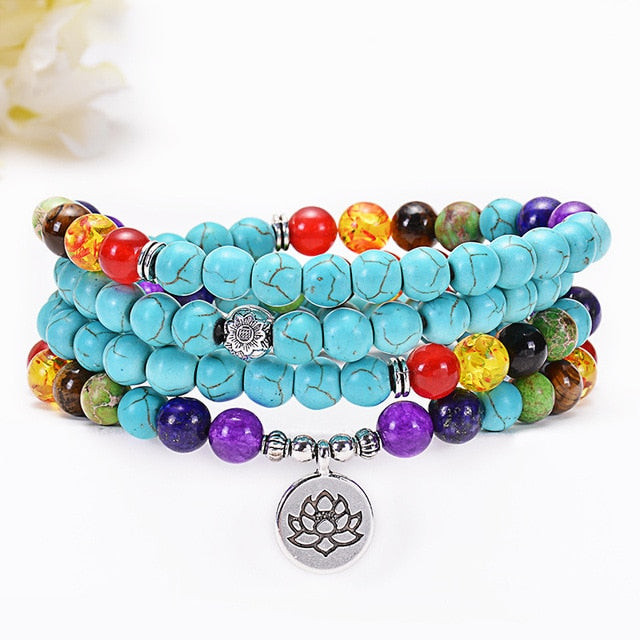 Ensemble de 108 perles de collier mala turquoise 7 chakras