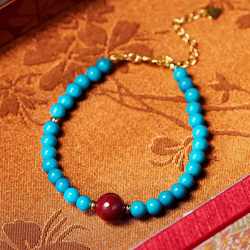 Bracelet de guérison en turquoise et cinabre pour femme