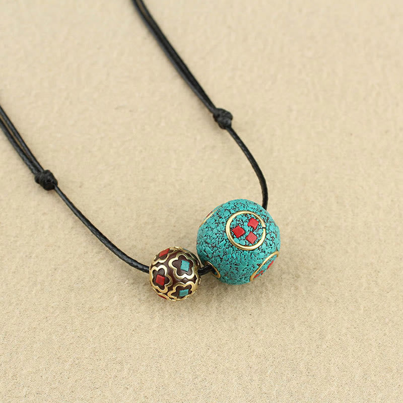 Collier pendentif de protection à double perle turquoise