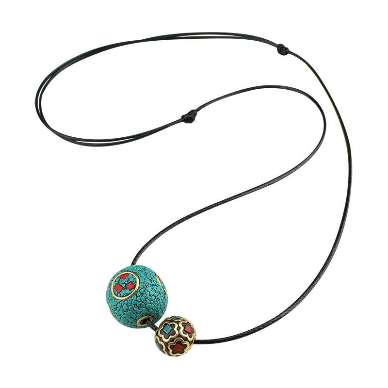 Collier pendentif de protection à double perle turquoise