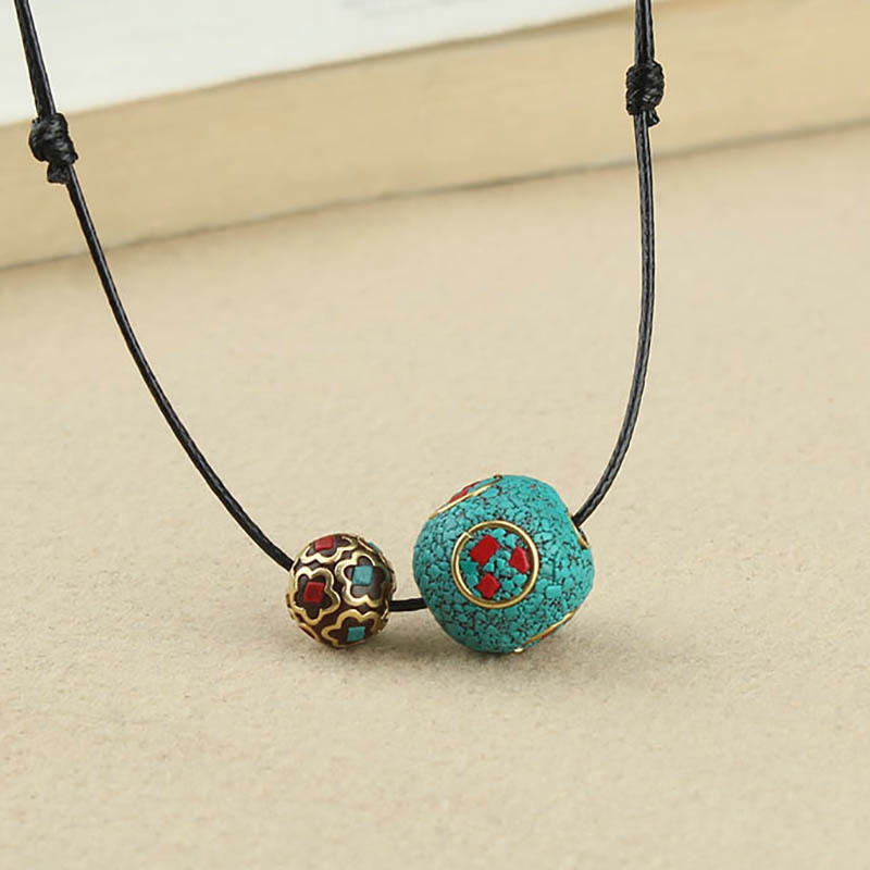 Collier pendentif de protection à double perle turquoise