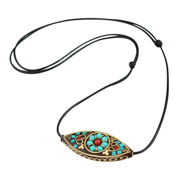 Collier pendentif protection force motif marquise turquoise