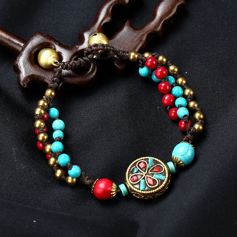 Bracelet népalais en turquoise pour une protection tranquille