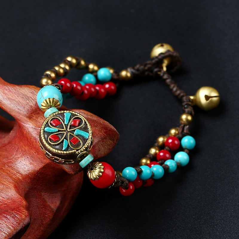 Bracelet népalais en turquoise pour une protection tranquille