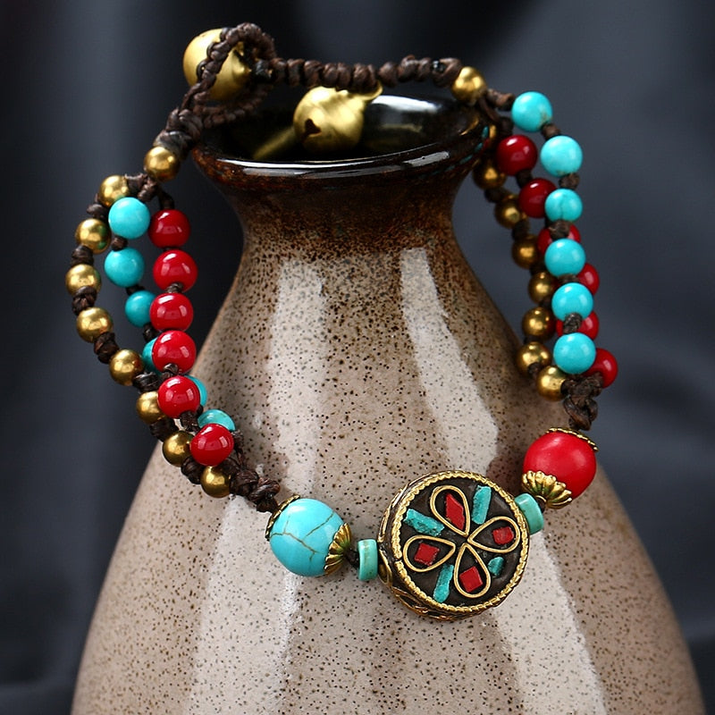 Bracelet népalais en turquoise pour une protection tranquille