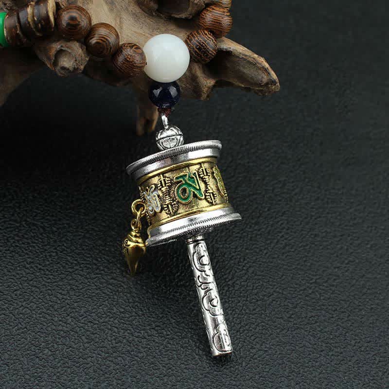 Collier roue de prière turquoise Om Mani Padme Hum