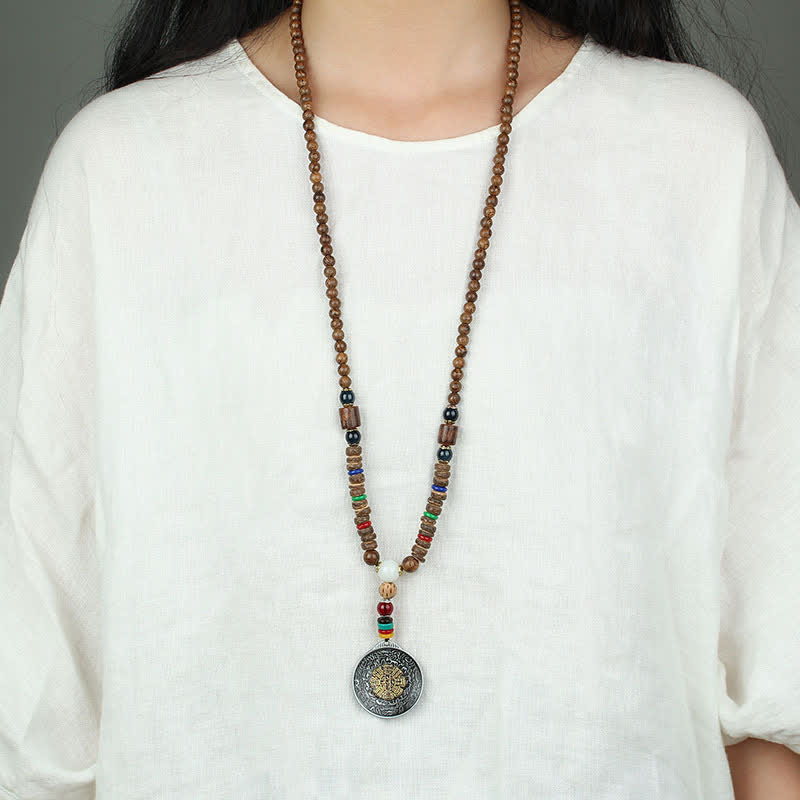 Collier roue de prière turquoise Om Mani Padme Hum