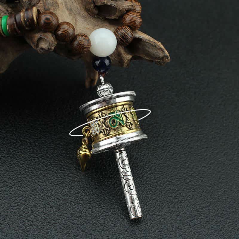 Collier roue de prière turquoise Om Mani Padme Hum