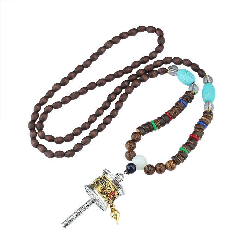 Collier roue de prière turquoise Om Mani Padme Hum