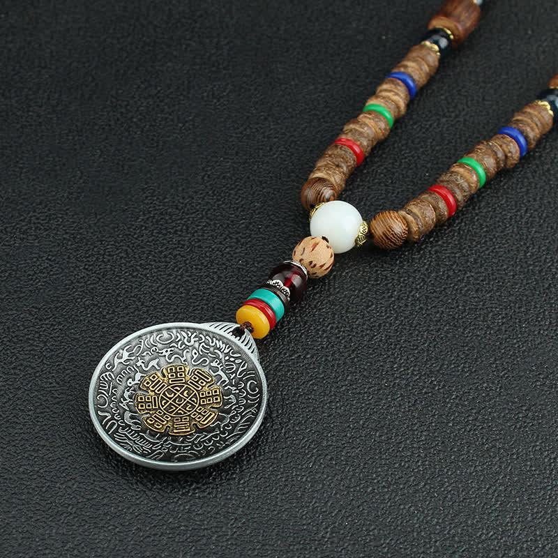 Collier roue de prière turquoise Om Mani Padme Hum