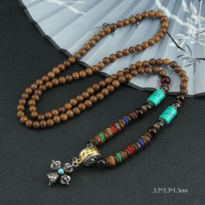 Collier roue de prière turquoise Om Mani Padme Hum