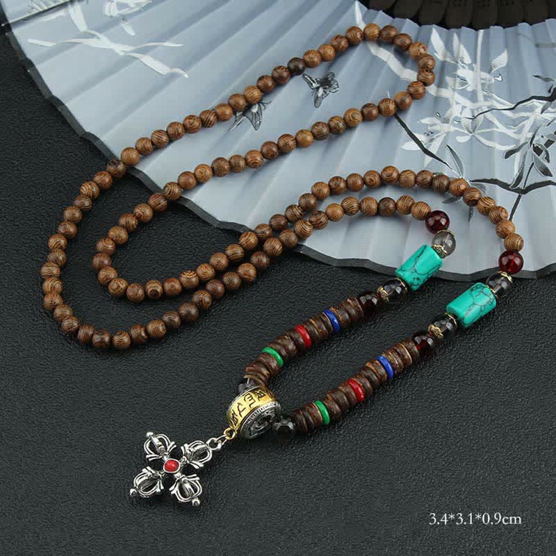 Collier roue de prière turquoise Om Mani Padme Hum