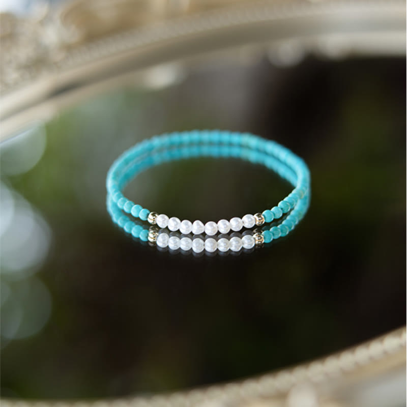 Bracelet de perles turquoise 3 mm | Perles de guérison en argent sterling 925