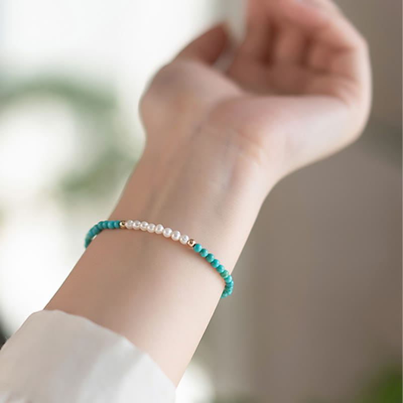 Bracelet de perles turquoise 3 mm | Perles de guérison en argent sterling 925