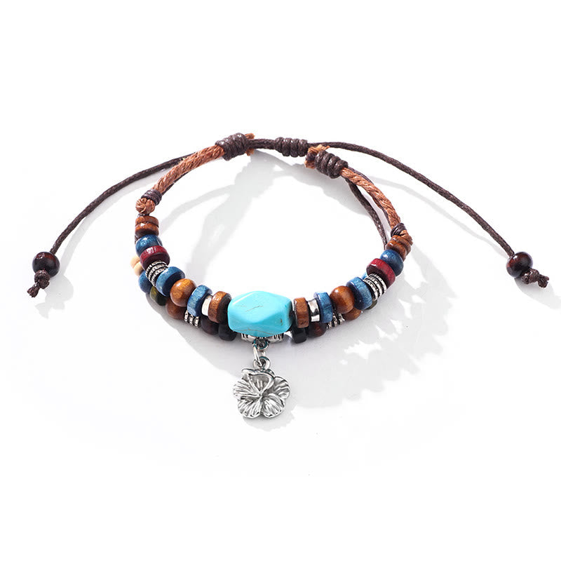 Collier et bracelet de protection double couche à petites fleurs turquoise