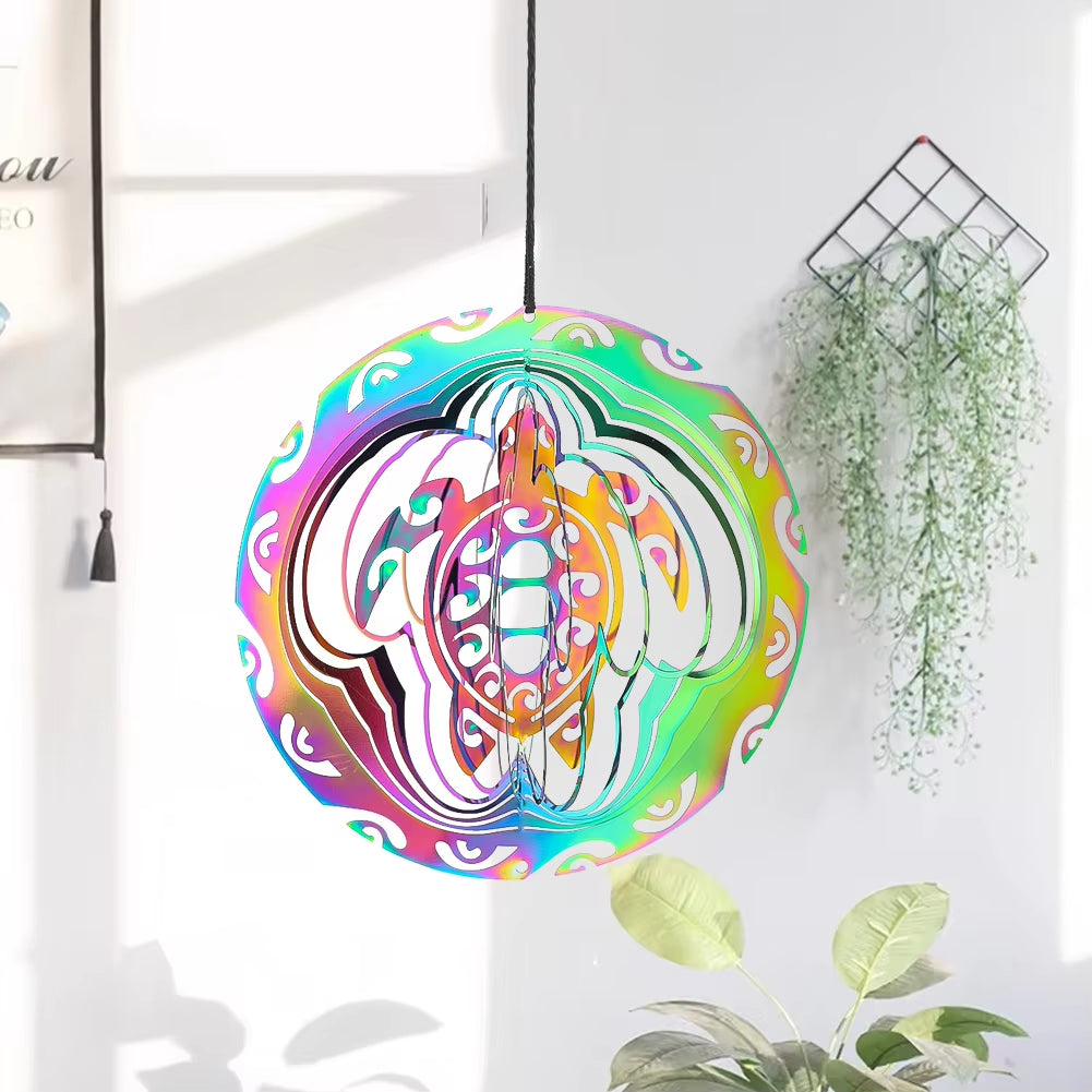 Colorful Turtle Kinetic Wind Spinner with rainbow patterns and sea turtle design