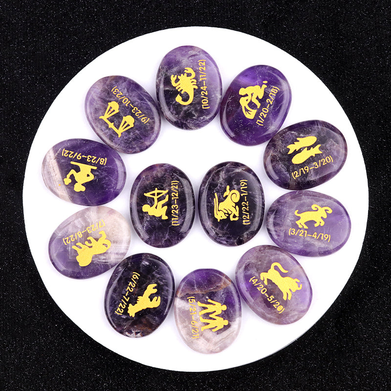 Twelve Constellation Crystal Palm Stones Set