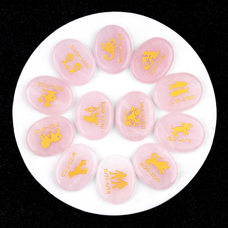 Twelve Constellation Crystal Palm Stones Set