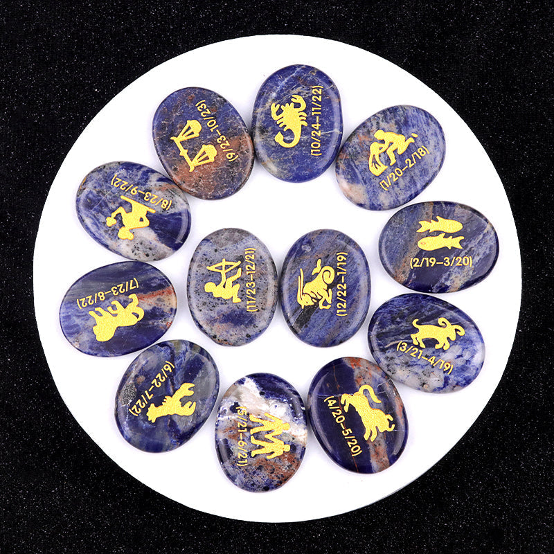 Twelve Constellation Crystal Palm Stones Set