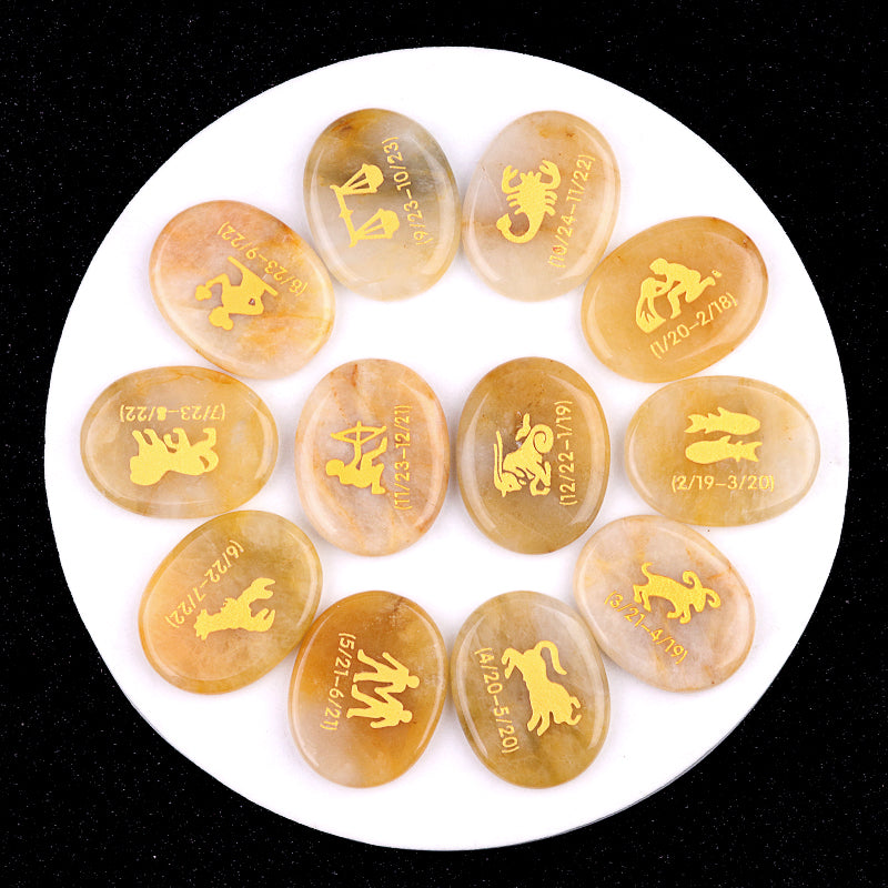 Twelve Constellation Crystal Palm Stones Set