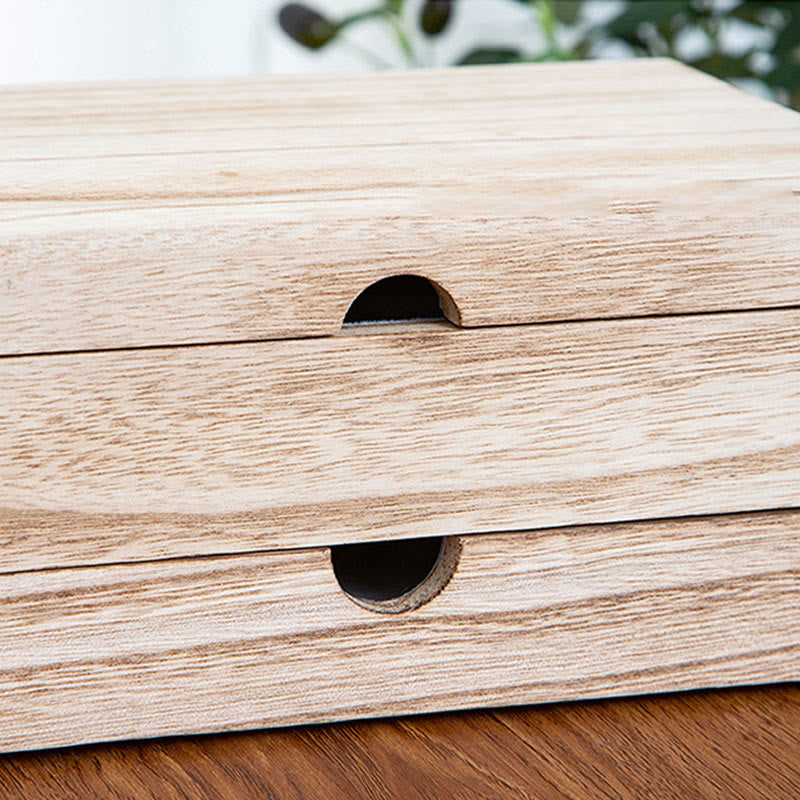 Coffret à bijoux en bois beige à deux niveaux avec miroir | Spiritual Home Accents