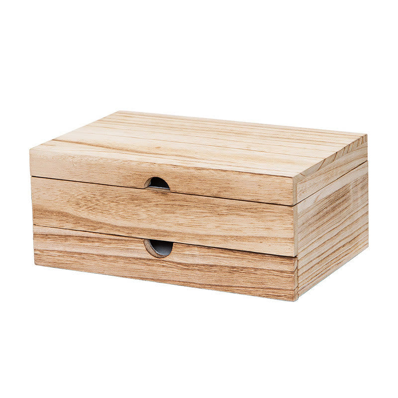 Coffret à bijoux en bois beige à deux niveaux avec miroir | Spiritual Home Accents