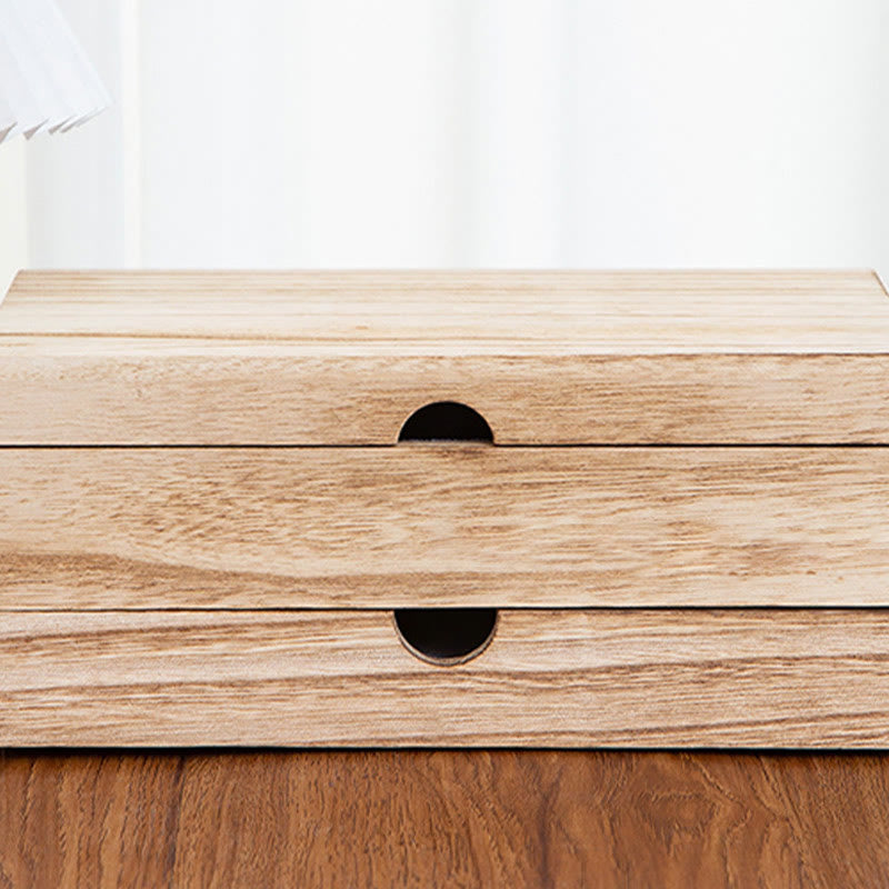 Coffret à bijoux en bois beige à deux niveaux avec miroir | Spiritual Home Accents