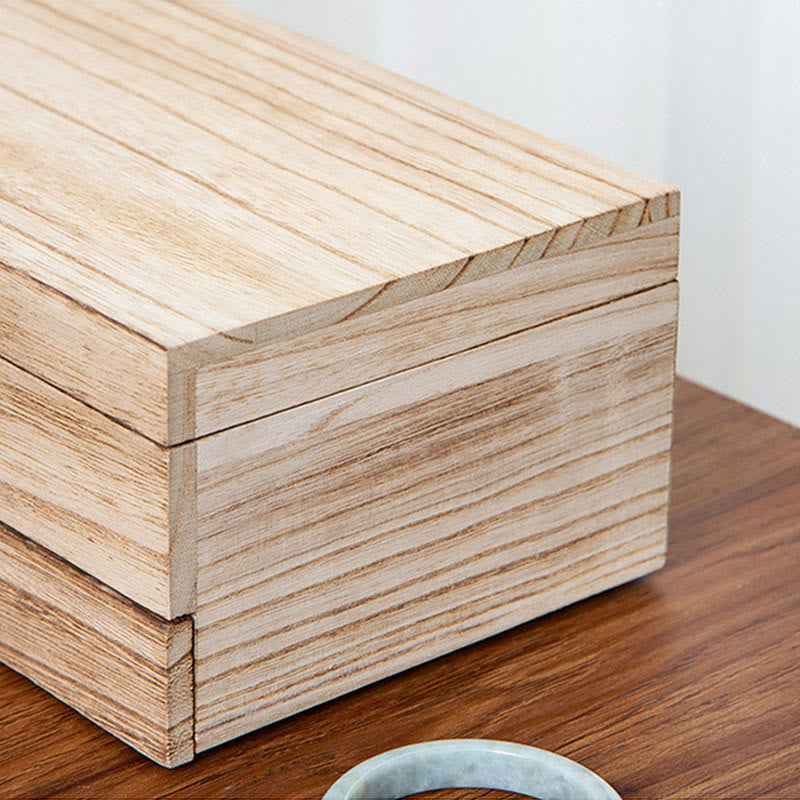Coffret à bijoux en bois beige à deux niveaux avec miroir | Spiritual Home Accents