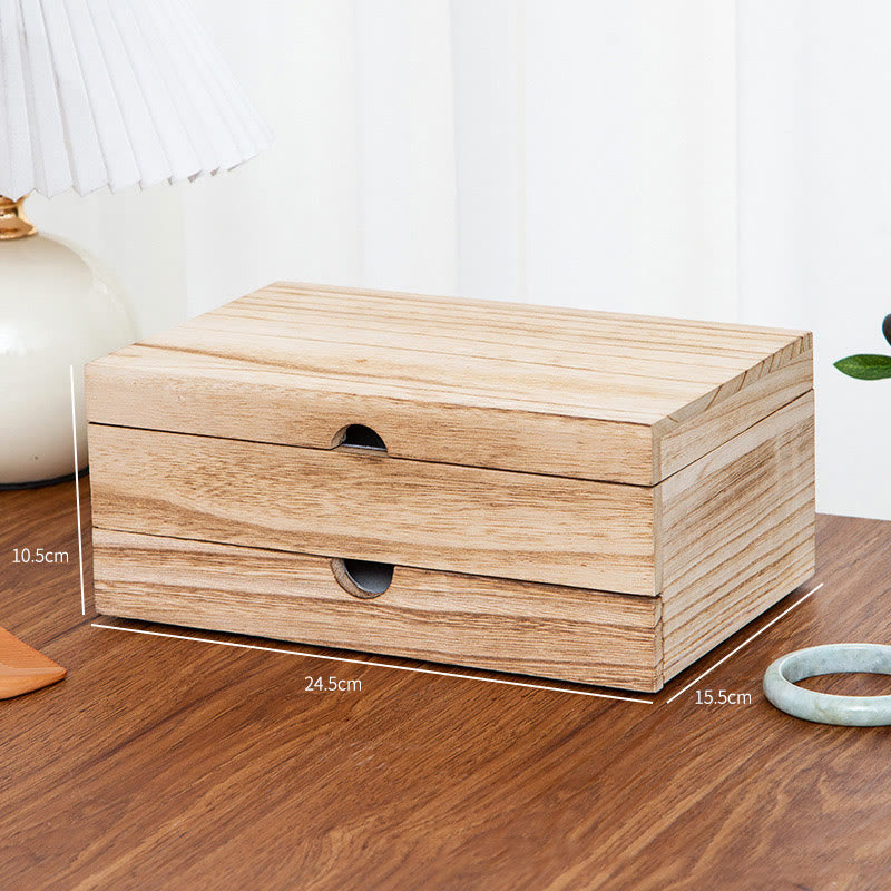 Coffret à bijoux en bois beige à deux niveaux avec miroir | Spiritual Home Accents