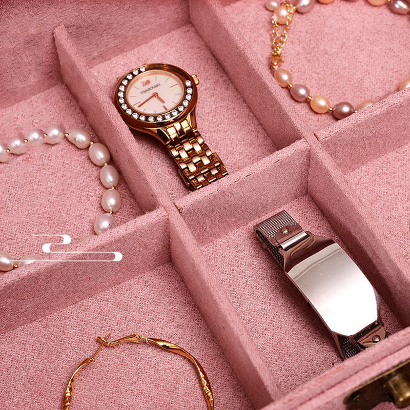 Coffret à bijoux en flanelle à deux niveaux avec serrure pour une décoration zen