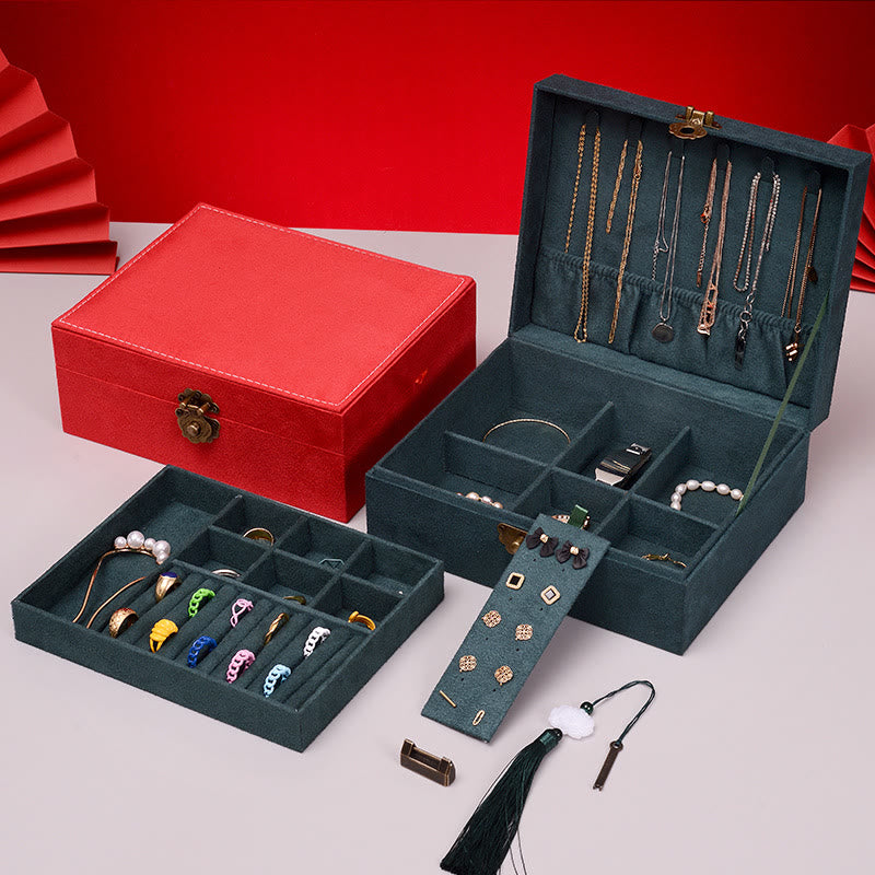 Coffret à bijoux en flanelle à deux niveaux avec serrure pour une décoration zen