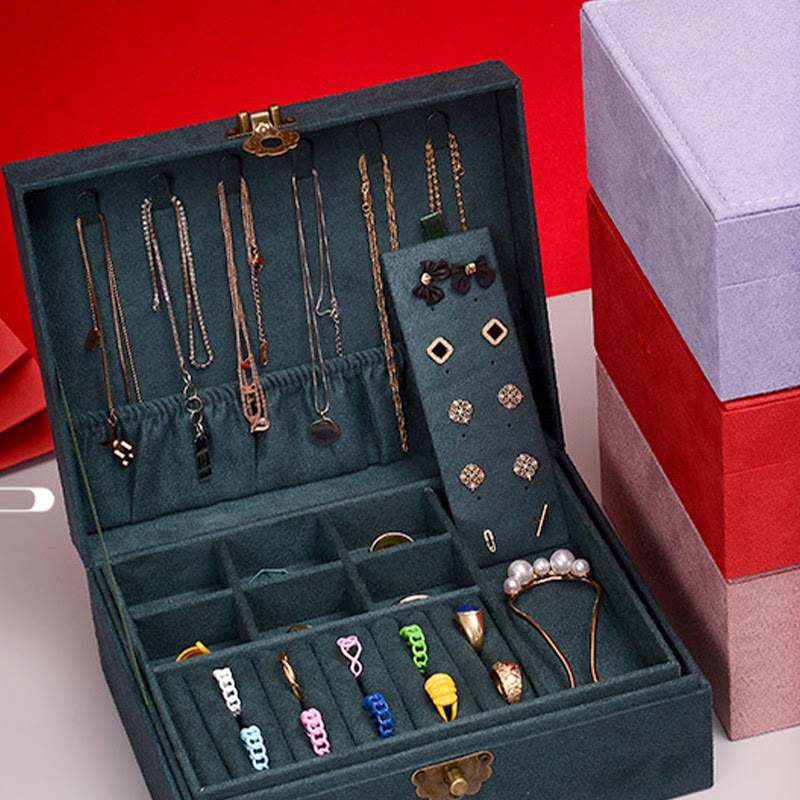Coffret à bijoux en flanelle à deux niveaux avec serrure pour une décoration zen