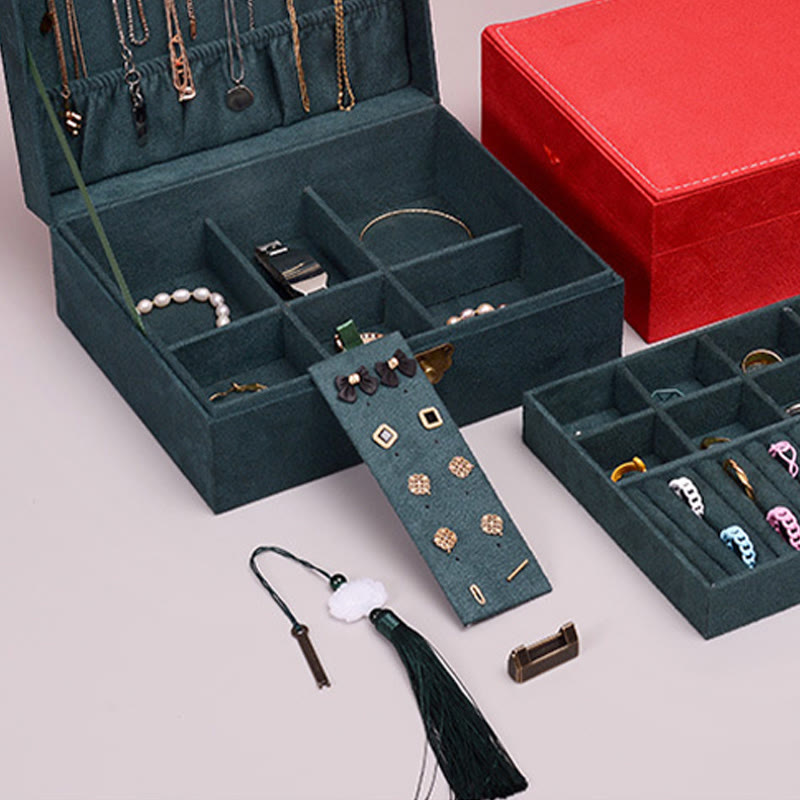 Coffret à bijoux en flanelle à deux niveaux avec serrure pour une décoration zen