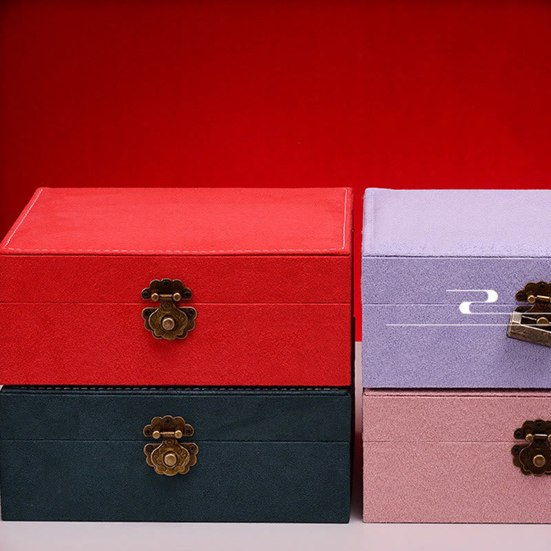 Coffret à bijoux en flanelle à deux niveaux avec serrure pour une décoration zen