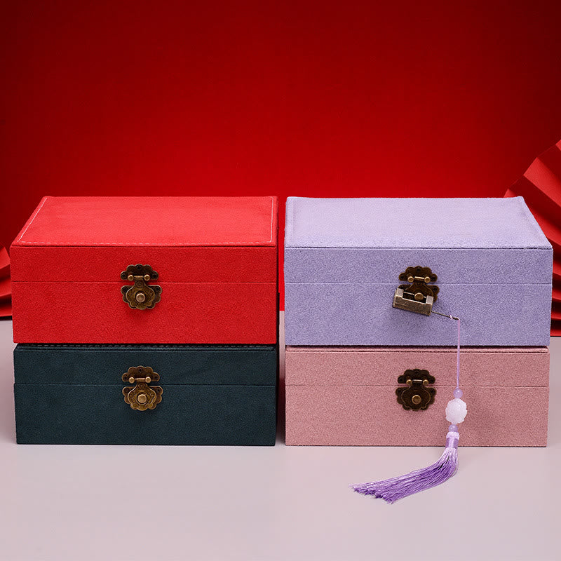 Coffret à bijoux en flanelle à deux niveaux avec serrure pour une décoration zen