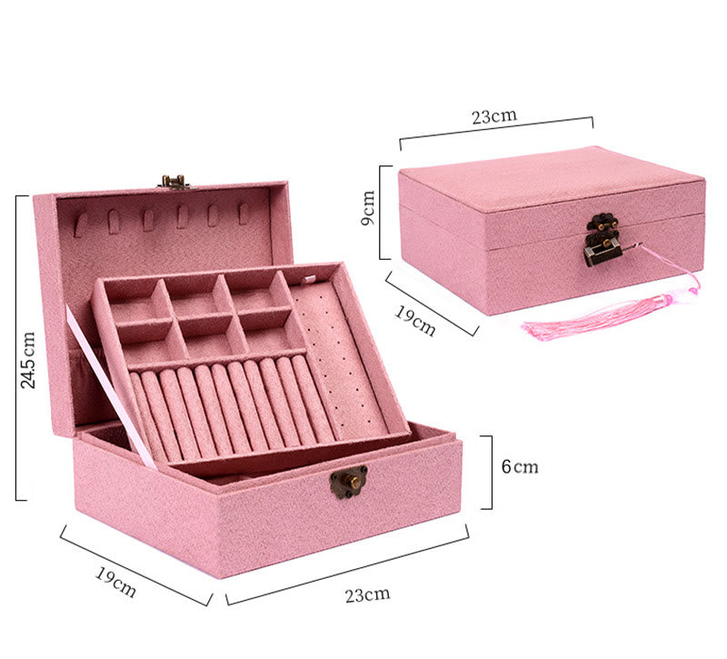Coffret à bijoux en flanelle à deux niveaux avec serrure pour une décoration zen