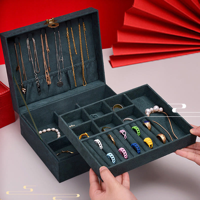 Coffret à bijoux en flanelle à deux niveaux avec serrure pour une décoration zen