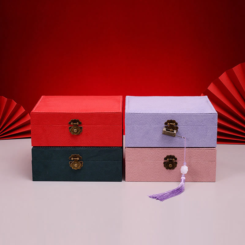 Coffret à bijoux en flanelle à deux niveaux avec serrure pour une décoration zen
