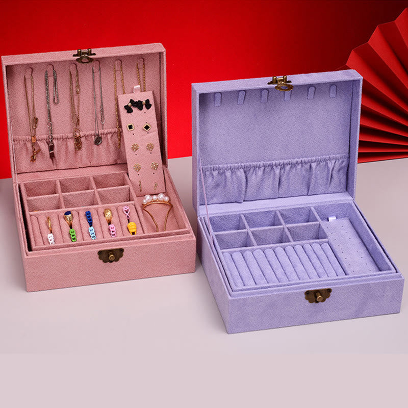 Coffret à bijoux en flanelle à deux niveaux avec serrure pour une décoration zen