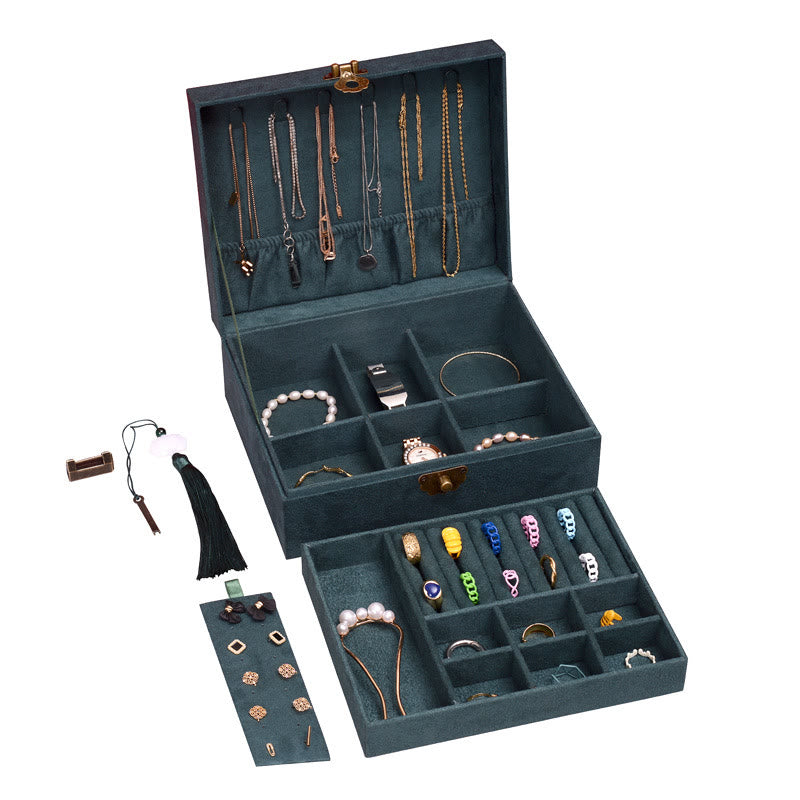 Coffret à bijoux en flanelle à deux niveaux avec serrure pour une décoration zen