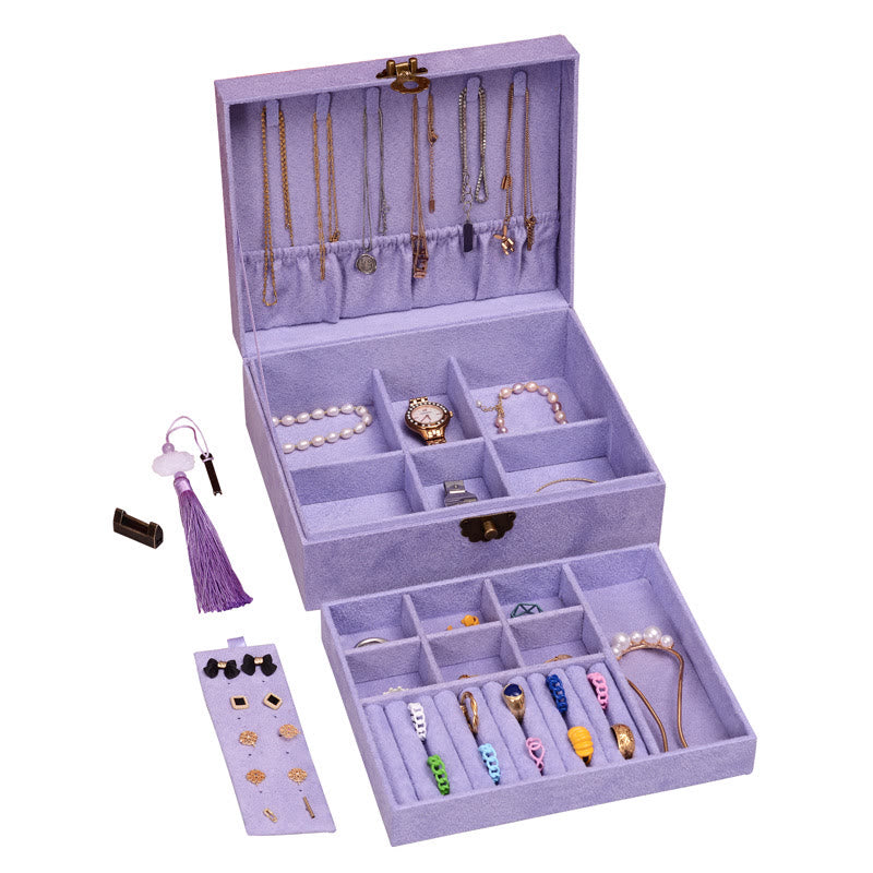 Coffret à bijoux en flanelle à deux niveaux avec serrure pour une décoration zen